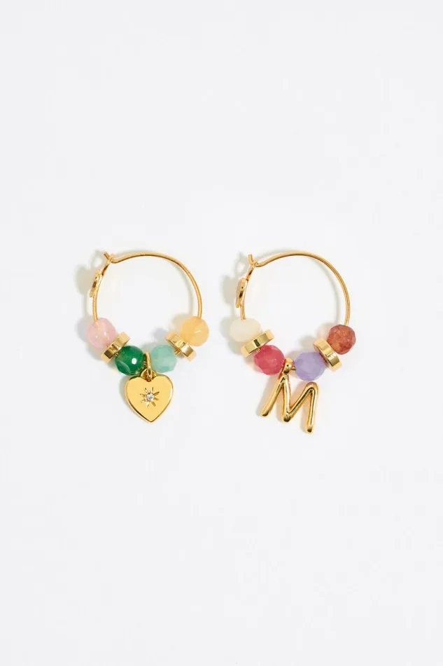 Letter M Multicolor Stones Earrings Gold Women Bimba Y Lola Alphabet