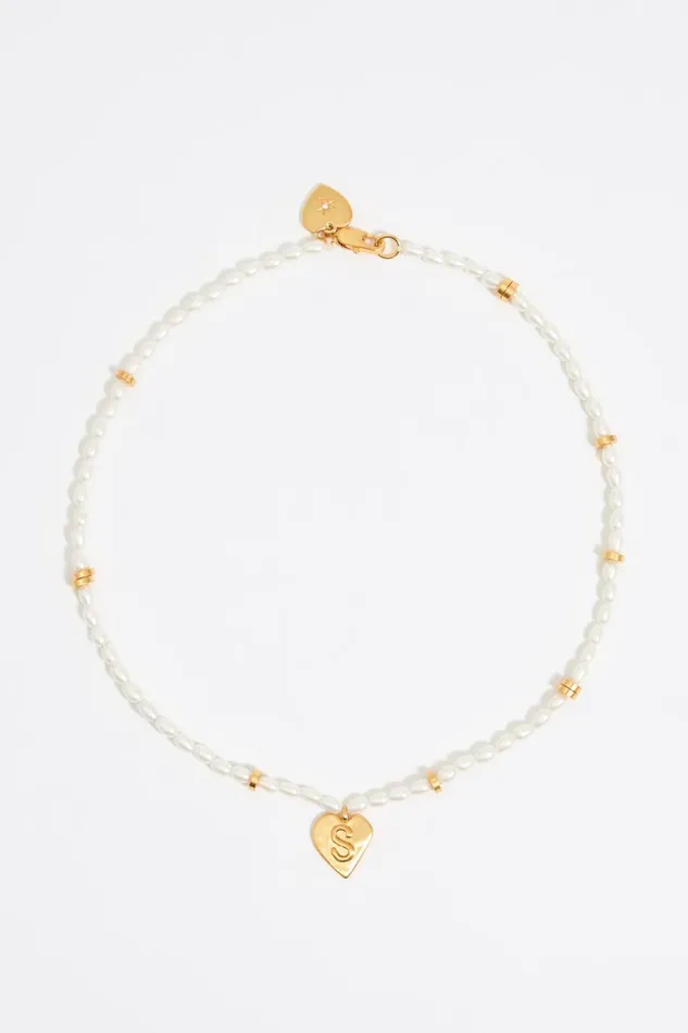 Letter S Heart And Pearl Necklace Gold Women Bimba Y Lola Alphabet