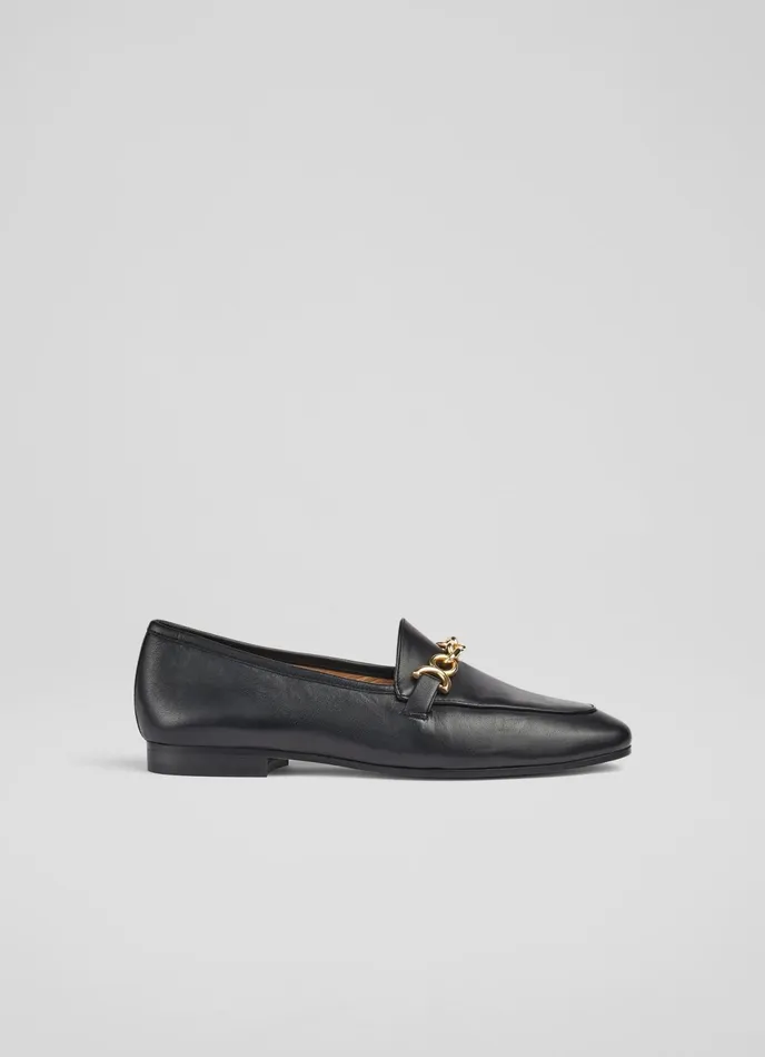 LK Bennett Adalynn Black Leather Snaffle Loafers Women Flats