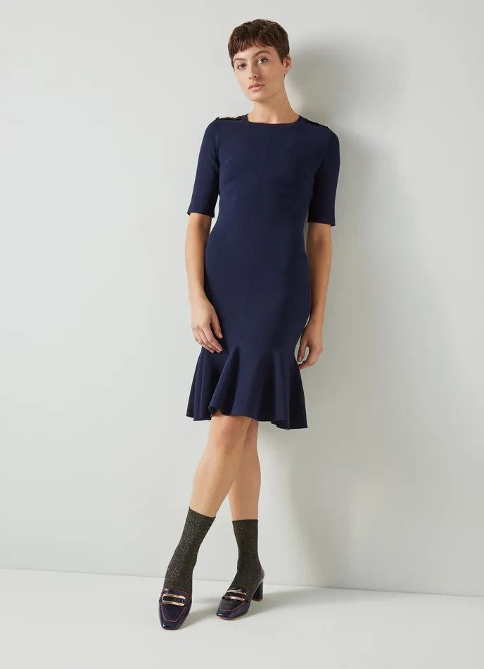 LK Bennett Annmarie Navy Recycled Viscose Rich Dress Women Dresses