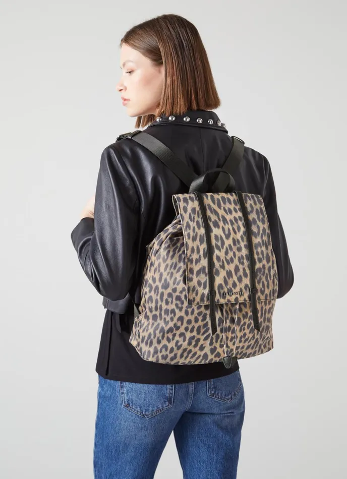 LK Bennett Billie Leopard Print Nylon Backpack Women Shoulder Bags