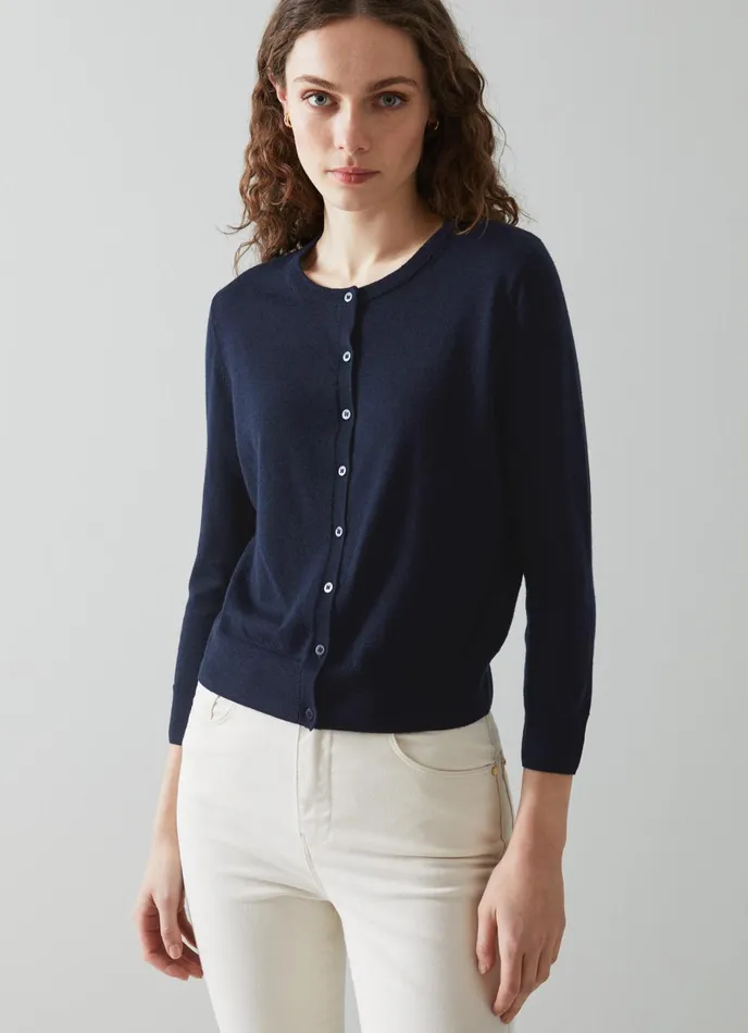LK Bennett Bonnie Navy Merino Wool Cardigan Women Tops LK Bennett Bonnie Navy Merino Wool Cardigan Women Tops