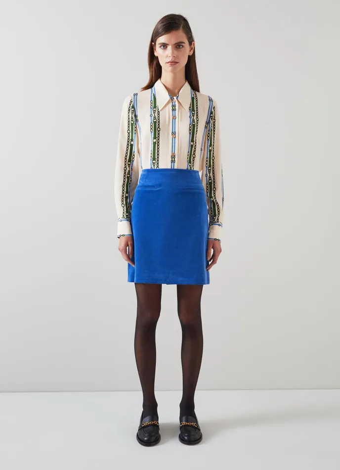 LK Bennett Deborah Blue Cotton Cord Skirt Women Skirts