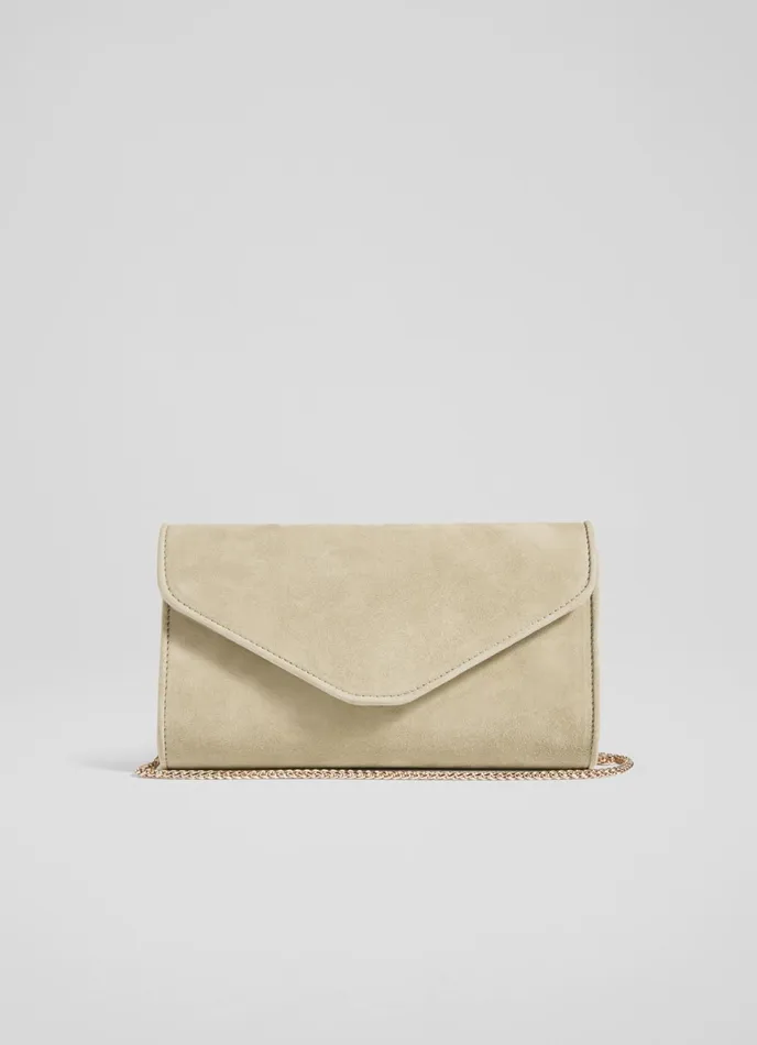 LK Bennett Dominica Beige Suede Clutch Bag Women Clutch Bags