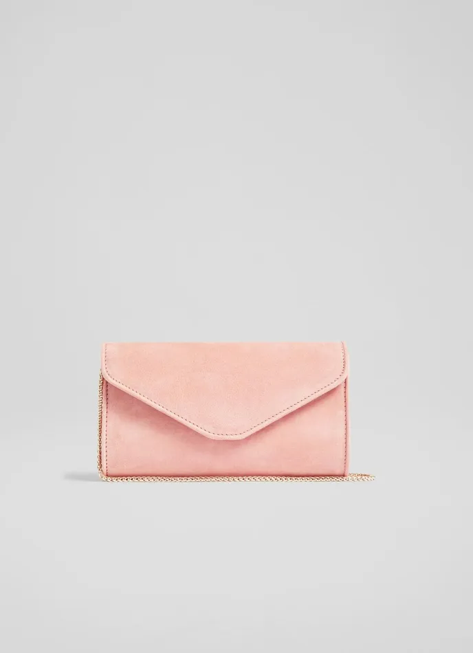 LK Bennett Dominica Beige Suede Clutch Bag Women Clutch Bags