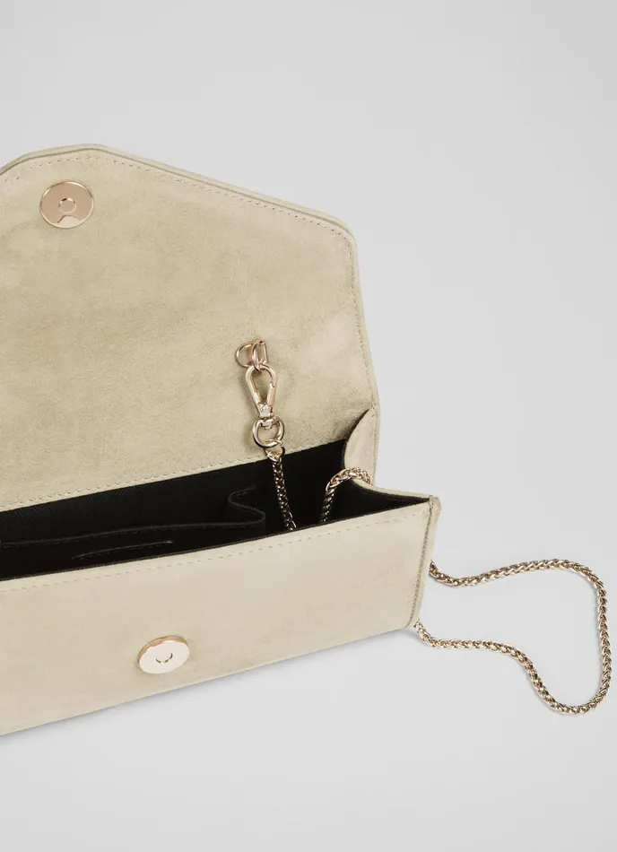 LK Bennett Dominica Beige Suede Clutch Bag Women Clutch Bags