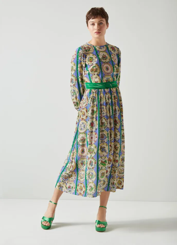 LK Bennett Erica Plate Print Silk Dress Women Dresses