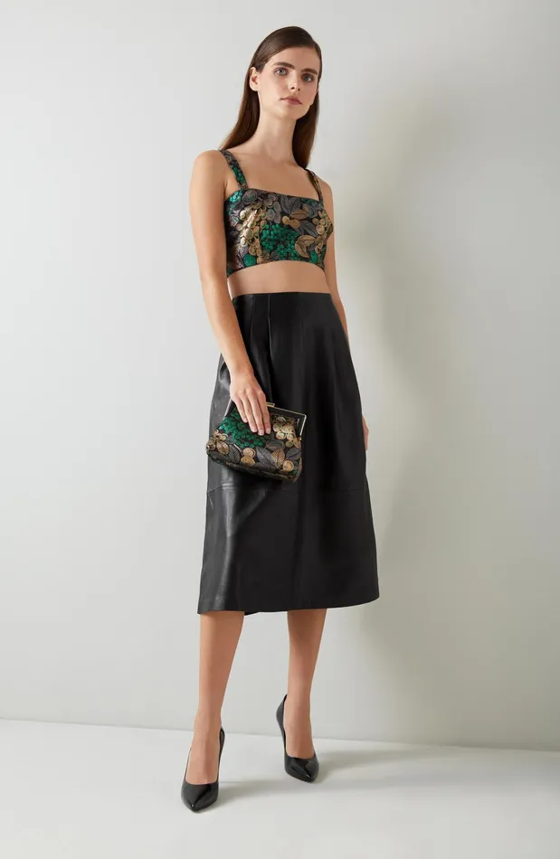 LK Bennett Farrow Black Leather ALine Skirt Women Skirts