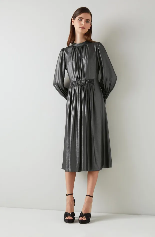 LK Bennett Louise Gunmetal Lam Midi Dress Women Dresses