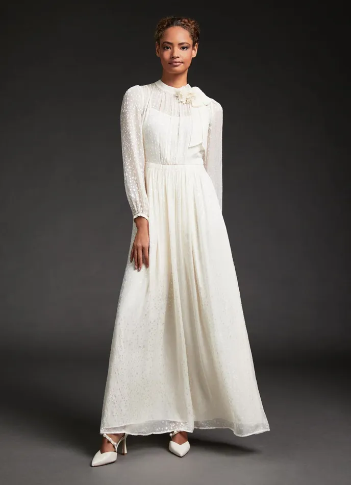 LK Bennett Lovette Cream Devor Long Wedding Dress Women Dresses