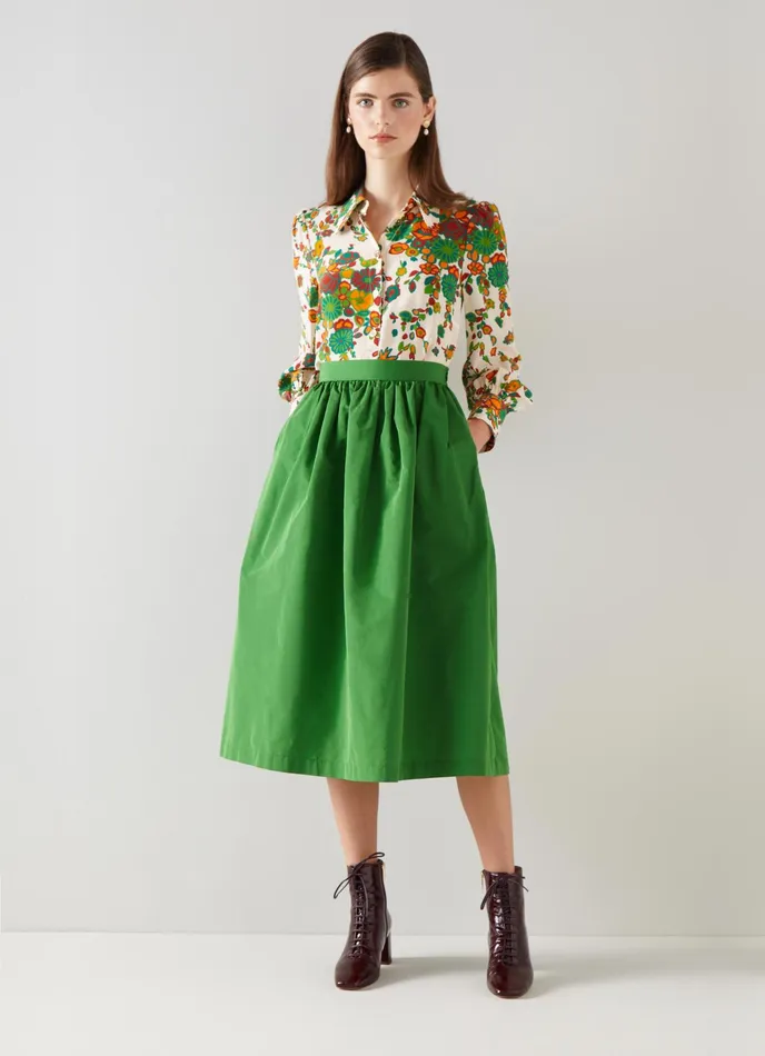 LK Bennett Olsen Green Taffeta Skirt Women Skirts