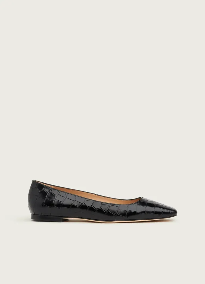 LK Bennett Phyllis Black CrocEffect Leather Flats Women Flats