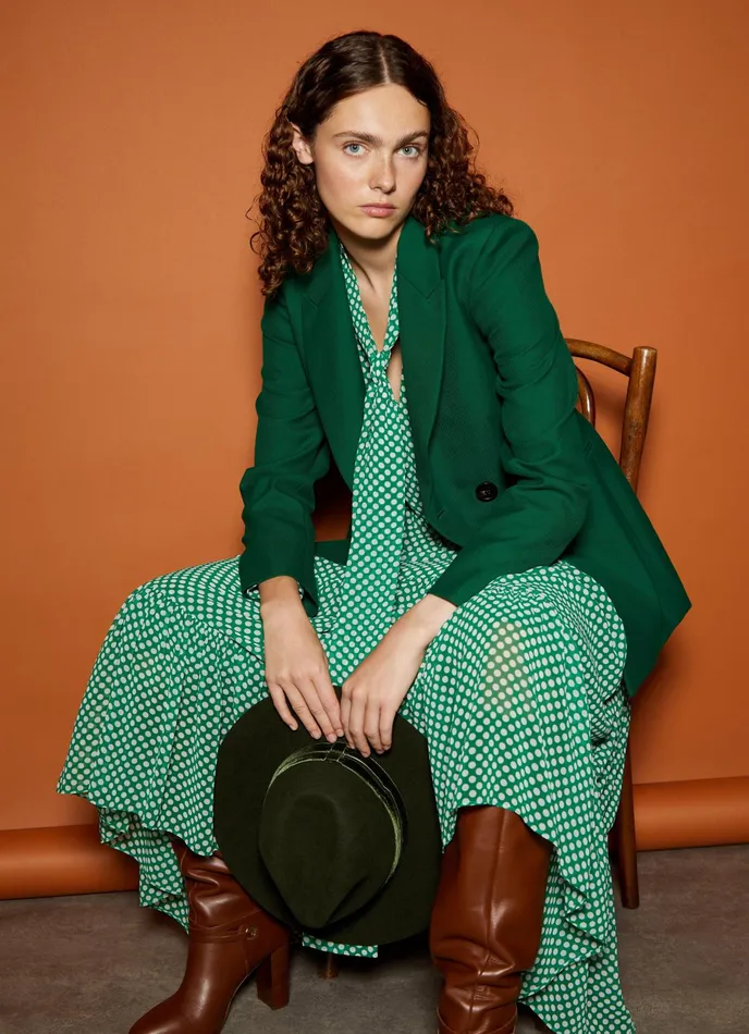 LK Bennett Polly Green And Cream Graphic Spot Print Midi Dress Women Dresses