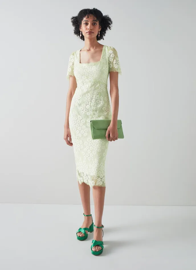 LK Bennett Posy Green Lace Shift Dress Women Dresses