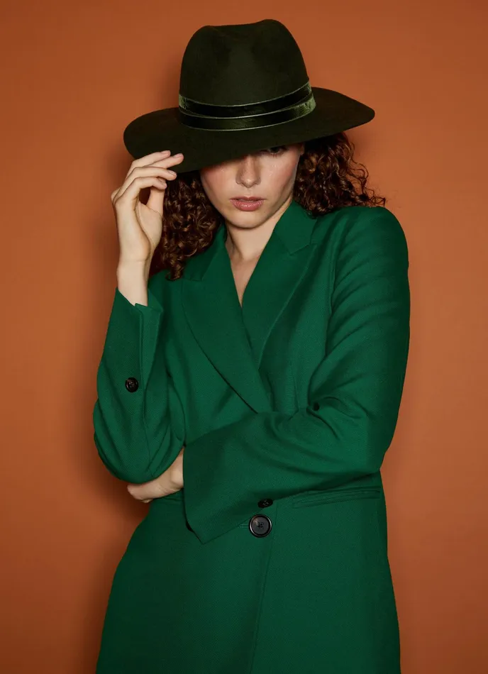 LK Bennett Sutton Green WoolBlend Velvet Trim Trilby Women Hats and Fascinators LK Bennett Sutton Green WoolBlend Velvet Trim Trilby Women Hats and Fascinators