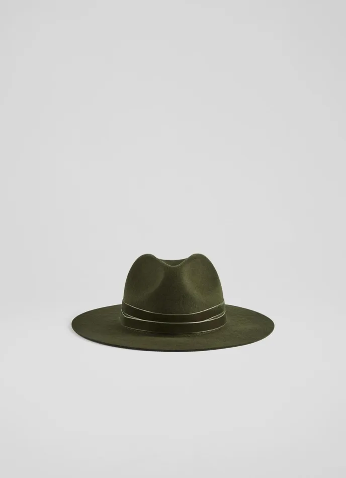 LK Bennett Sutton Green WoolBlend Velvet Trim Trilby Women Hats and Fascinators