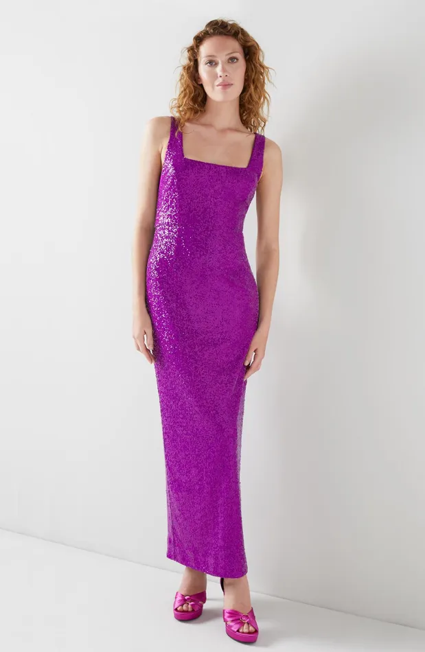 LK Bennett Winter Purple Sequin Maxi Dress Women Dresses