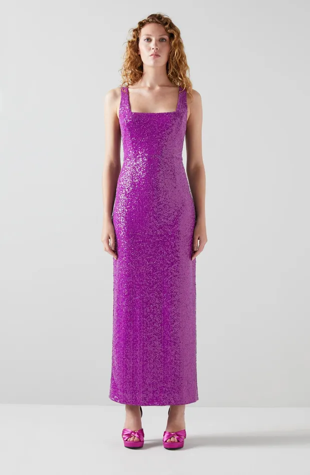 LK Bennett Winter Purple Sequin Maxi Dress Women Dresses