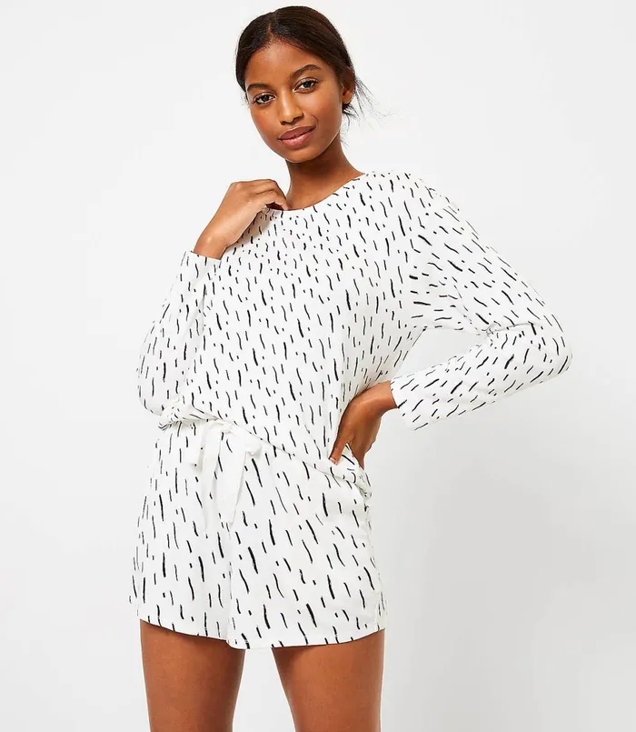 LOFT Brushstroke Pajama Top White Women Sleepwear