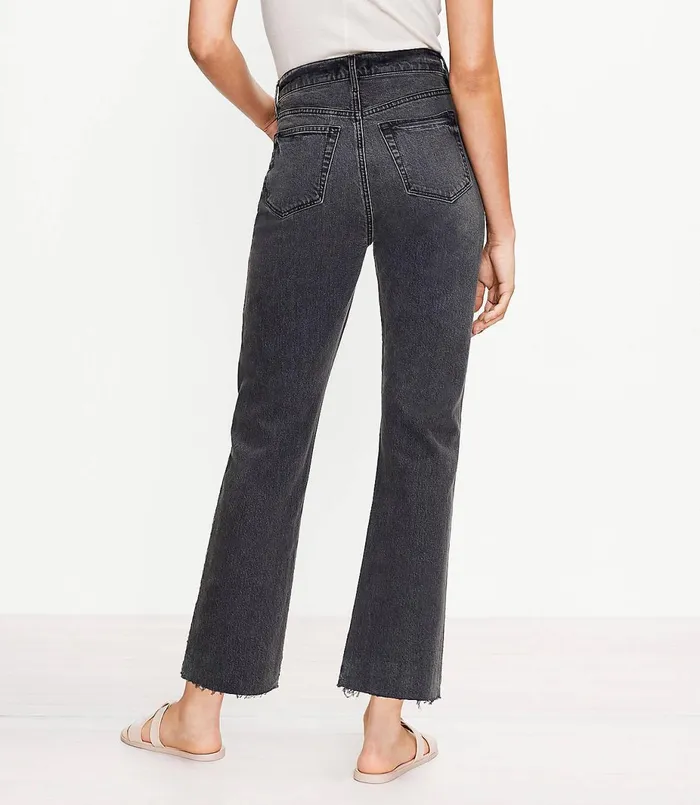 LOFT Button Front Fresh Cut High Rise Straight Crop Jeans In Washed Black Wash Washed Black Wash Women Jeans