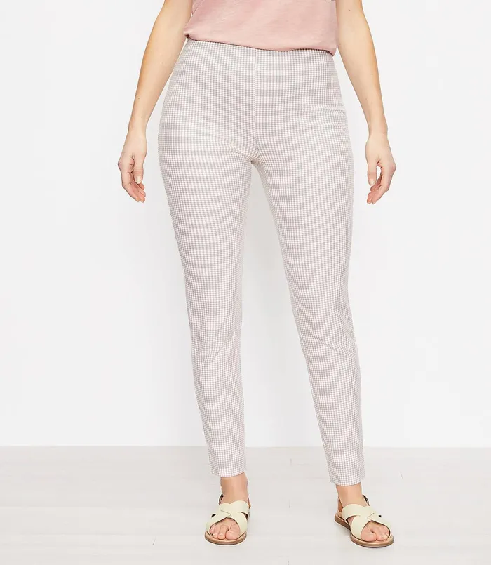 LOFT Curvy Side Zip Skinny Pants In Check Neutral Multi Women Pants