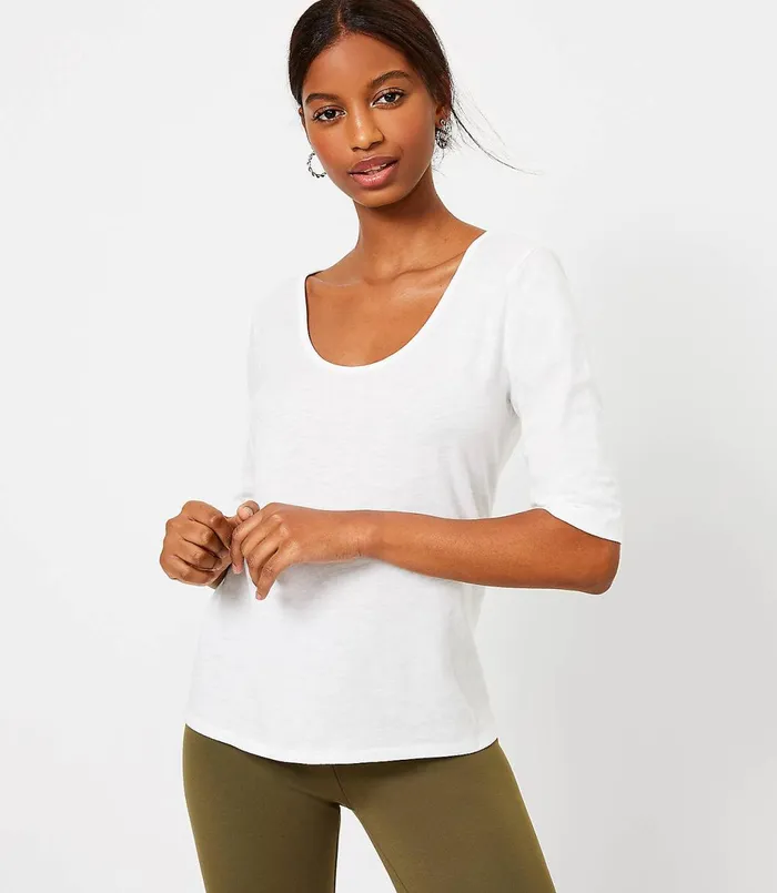 LOFT Elbow Sleeve Tee White Women Tops