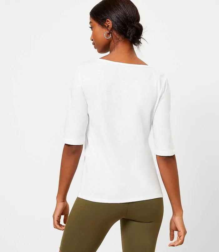 LOFT Elbow Sleeve Tee White Women Tops