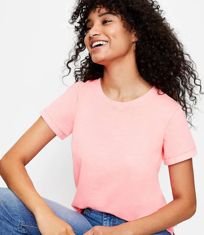 LOFT Everyday Crew Neck Tee Neon Pink Women Loungewear