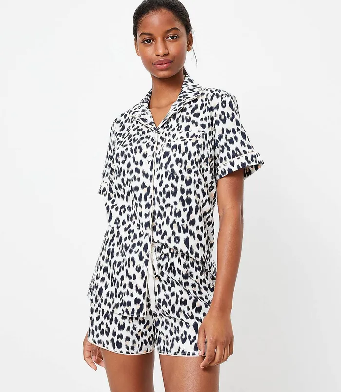 LOFT Leopard Print Pajama Top Whisper White Women Sleepwear