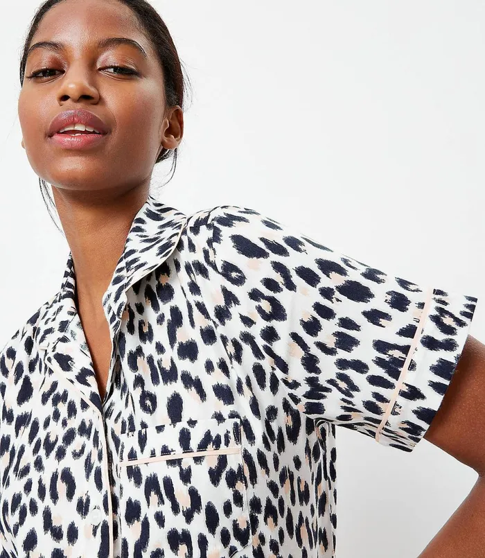 LOFT Leopard Print Pajama Top Whisper White Women Sleepwear