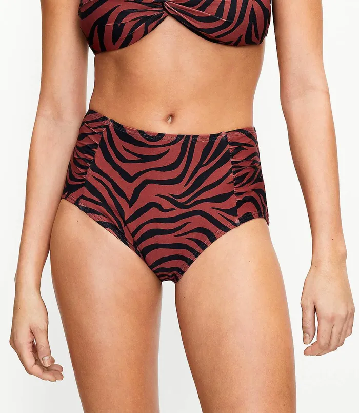 LOFT LOFT Beach Animal Print Ruched High Waist Bikini Bottom Henna Red Women Swim and Beach LOFT LOFT Beach Animal Print Ruched High Waist Bikini Bottom Henna Red Women Swim and Beach