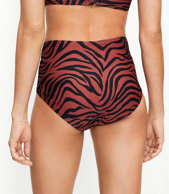 LOFT LOFT Beach Animal Print Ruched High Waist Bikini Bottom Henna Red Women Swim and Beach