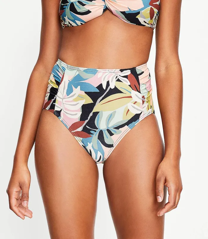 LOFT LOFT Beach Floral Ruched High Waist Bikini Bottom Pink Multi Women Swim and Beach LOFT LOFT Beach Floral Ruched High Waist Bikini Bottom Pink Multi Women Swim and Beach