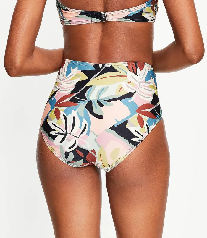 LOFT LOFT Beach Floral Ruched High Waist Bikini Bottom Pink Multi Women Swim and Beach