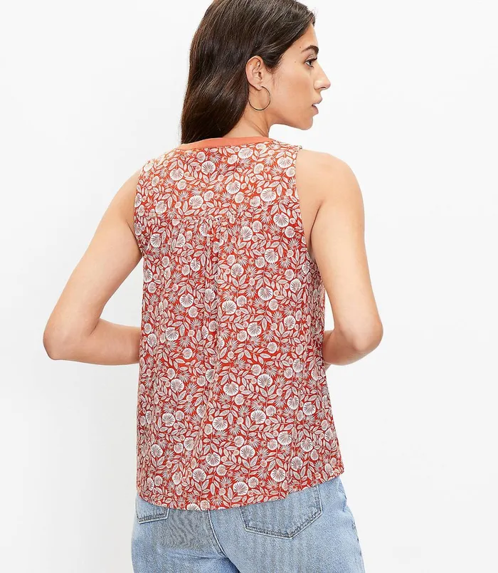 LOFT Palm Henley Tank Top Rich Chestnut Women Petite Tees