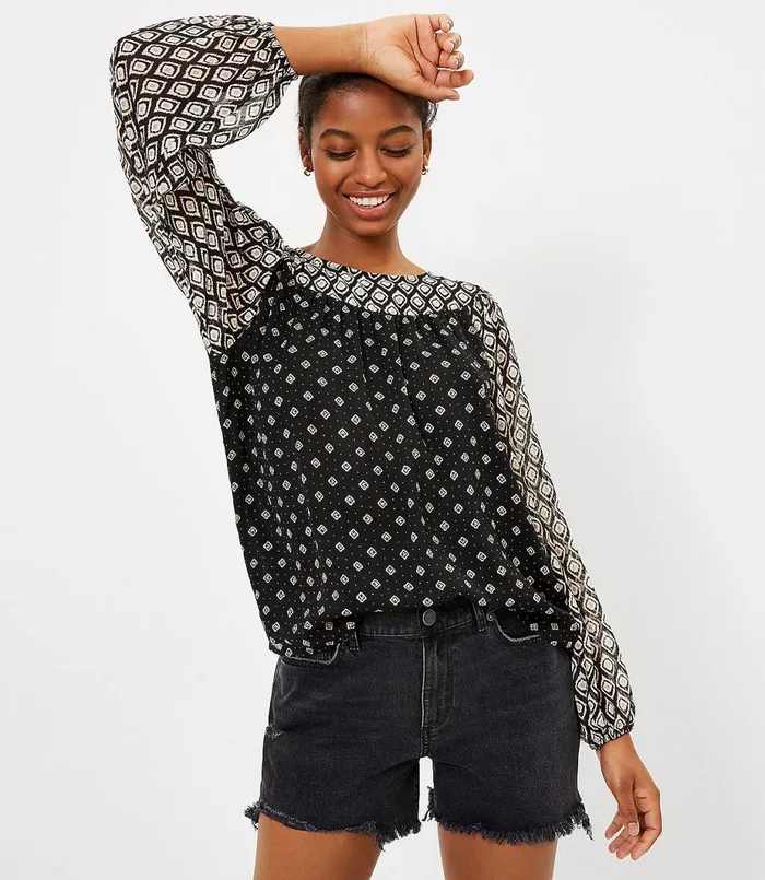 LOFT Petite Billow Sleeve Blouse Black Women Petite Tops