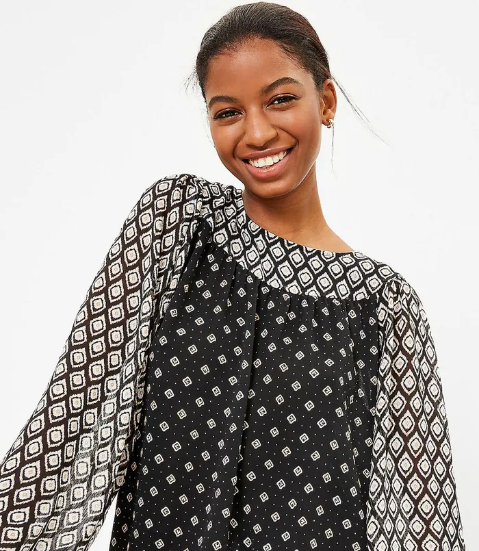 LOFT Petite Billow Sleeve Blouse Black Women Petite Tops