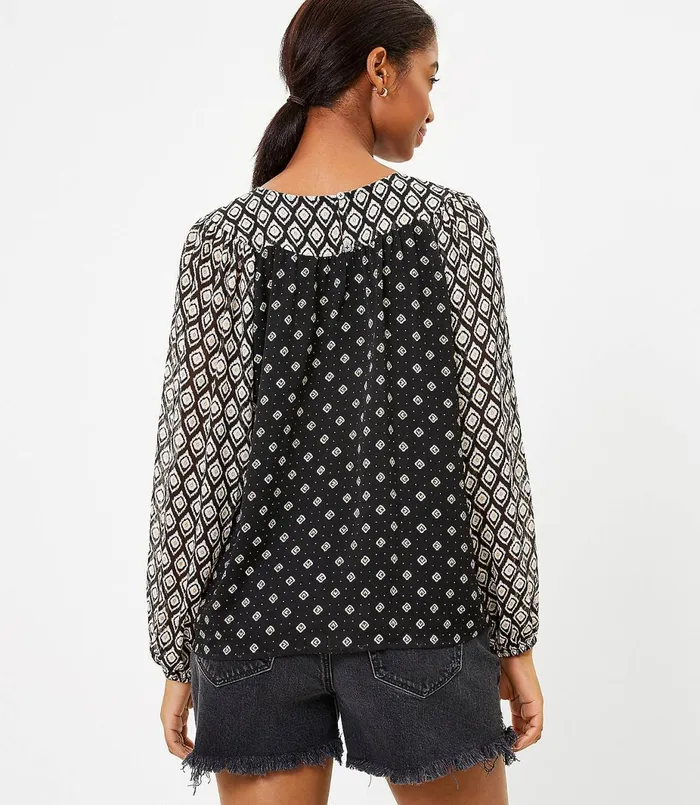 LOFT Petite Billow Sleeve Blouse Black Women Petite Tops