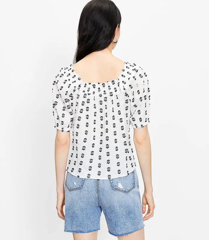 LOFT Petite Clip Smocked Square Neck Top Whisper White Women Petite Tops