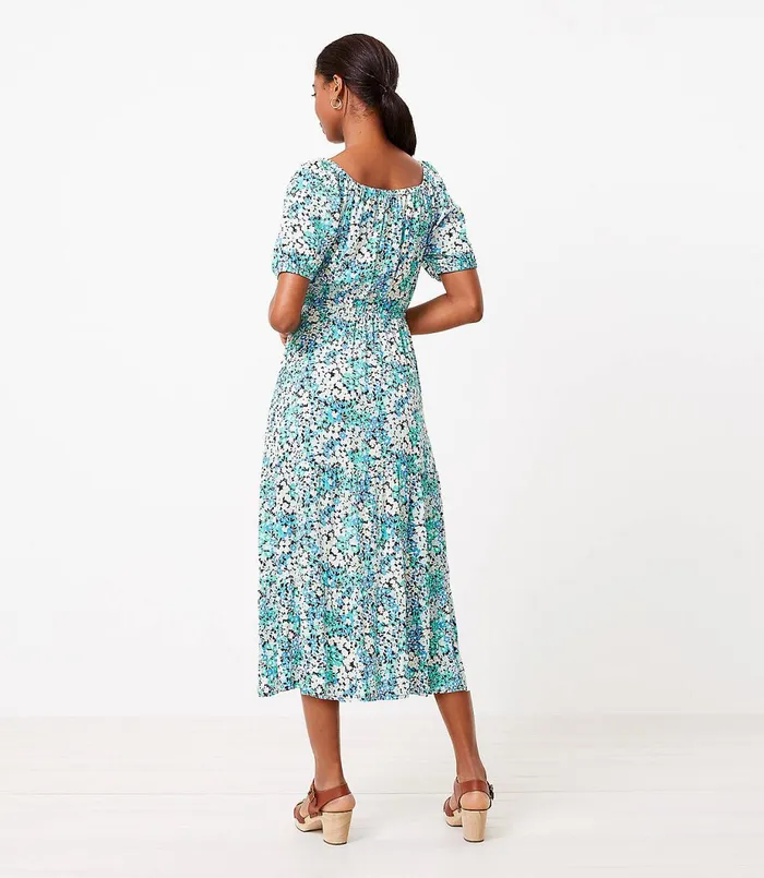 LOFT Petite Floral Square Neck Midi Dress Amalfi Baywater Women Petite Dresses