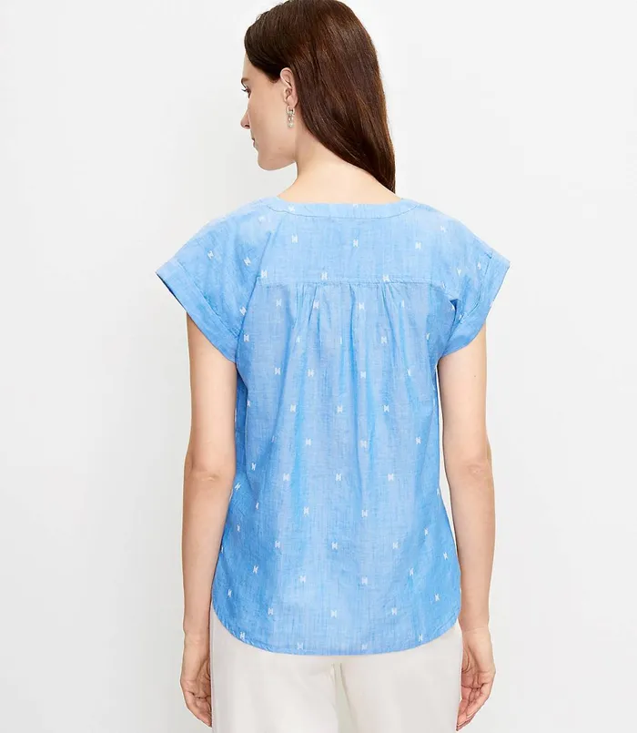 LOFT Petite Geo Embroidered VNeck Shirt Amalfi Baywater Women Petite Tops