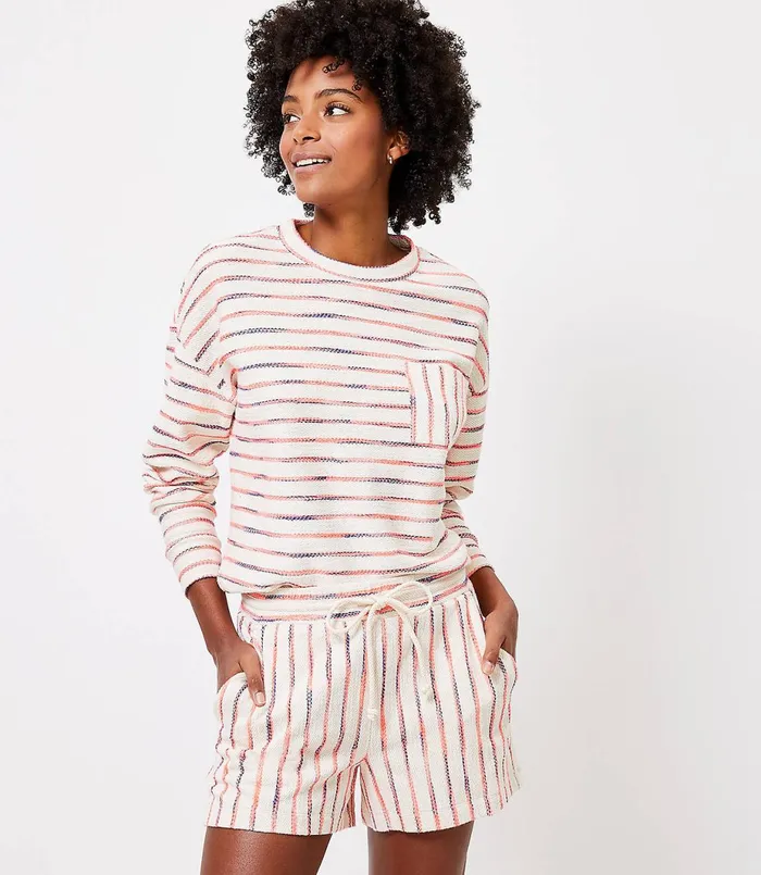 LOFT Petite Lou and Grey Neon Striped Terry Pocket Top Shocking Coral Women Petite Tops LOFT Petite Lou and Grey Neon Striped Terry Pocket Top Shocking Coral Women Petite Tops