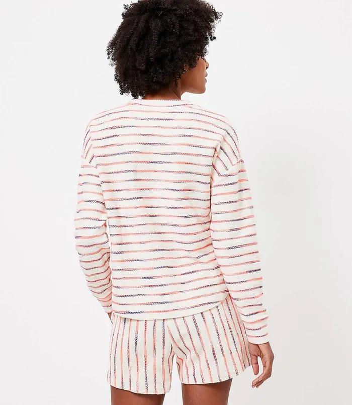 LOFT Petite Lou and Grey Neon Striped Terry Pocket Top Shocking Coral Women Petite Tops
