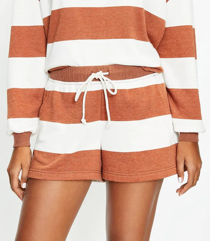 LOFT Petite Lou and Grey Striped Cozy Cotton Terry Shorts Whisper White Women Petite Shorts