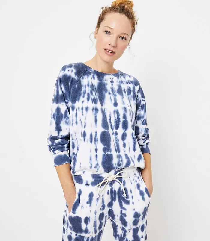 LOFT Petite Lou and Grey Tie Dye Terry Sweatshirt Forever Navy Women Petite Tops LOFT Petite Lou and Grey Tie Dye Terry Sweatshirt Forever Navy Women Petite Tops