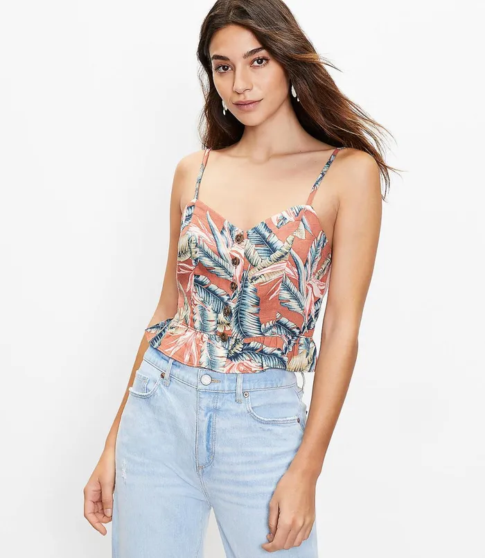LOFT Petite Paradise Button Peplum Cami Rich Chestnut Women Petite Tops
