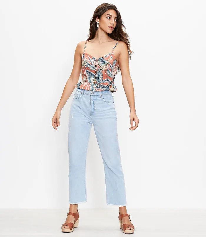 LOFT Petite Paradise Button Peplum Cami Rich Chestnut Women Petite Tops