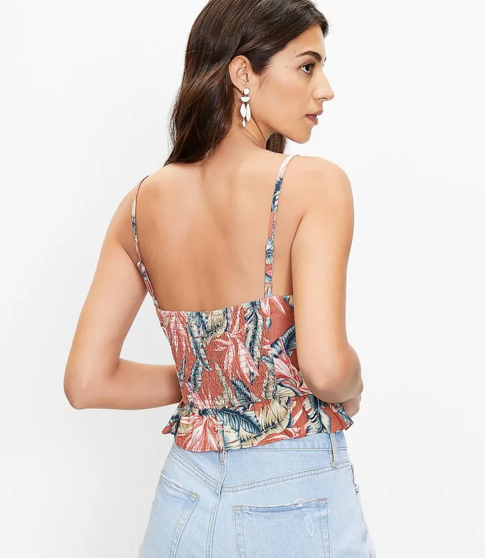 LOFT Petite Paradise Button Peplum Cami Rich Chestnut Women Petite Tops