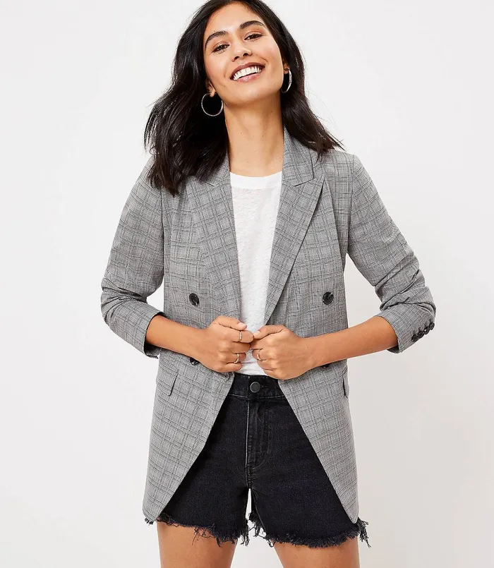 LOFT Petite Plaid Double Breasted Blazer Black Women Petite Jackets and Blazers LOFT Petite Plaid Double Breasted Blazer Black Women Petite Jackets and Blazers