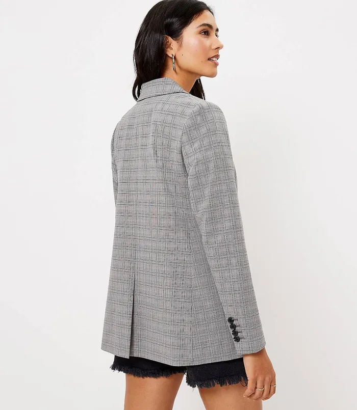 LOFT Petite Plaid Double Breasted Blazer Black Women Petite Jackets and Blazers
